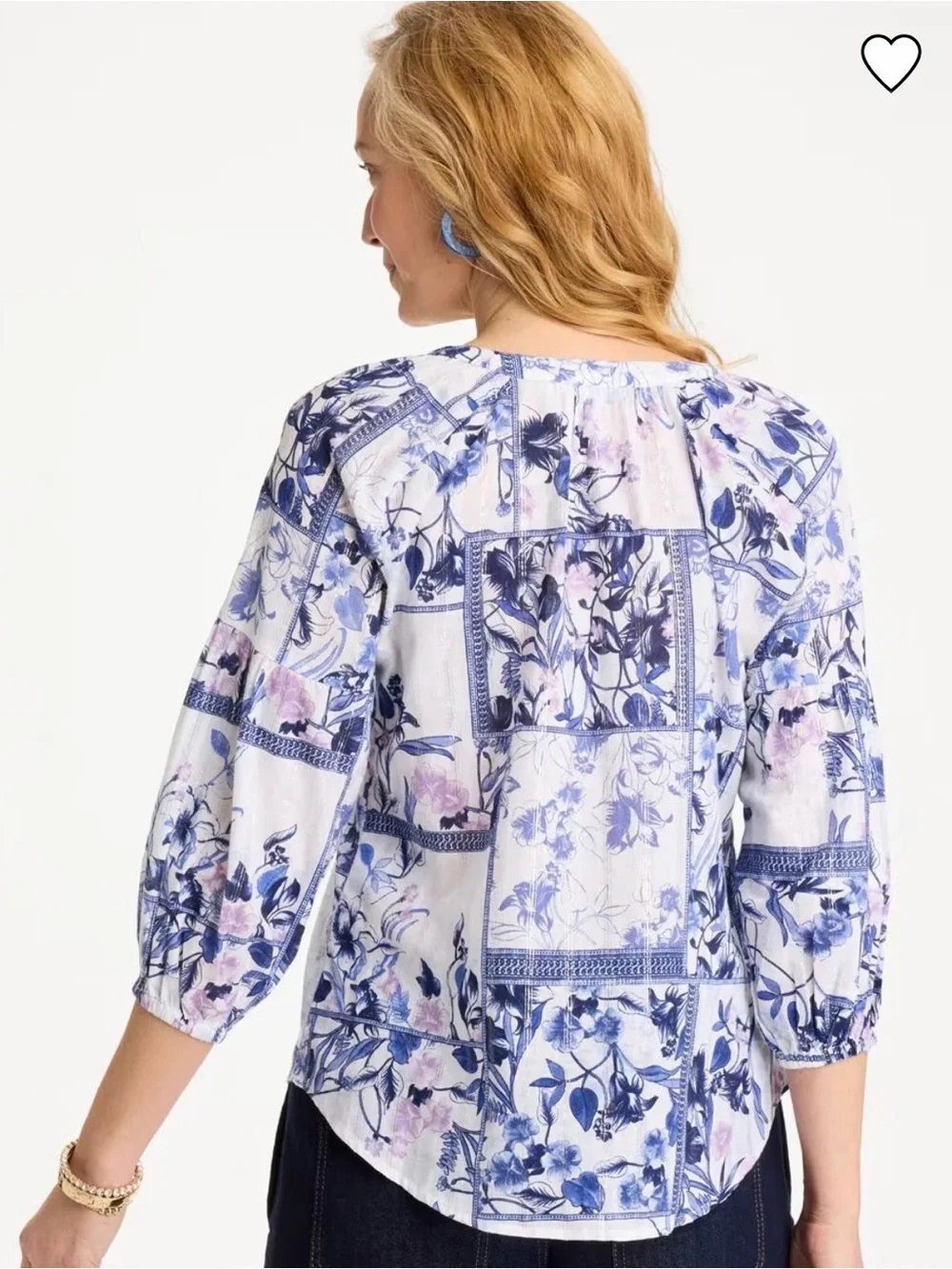 NWT Chicos Cotton Printed Billow Sleeve Patchwork Blouse, size 1, medium